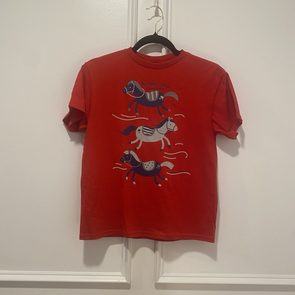 Kentucky Derby Red T-Shirt Racing Horses Youth Small NWT